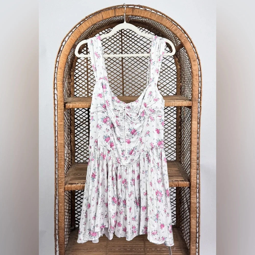 For Love & Lemons August Floral Mini Dress XL Sweetheart Open Back Boned NWT - Picture 5 of 8